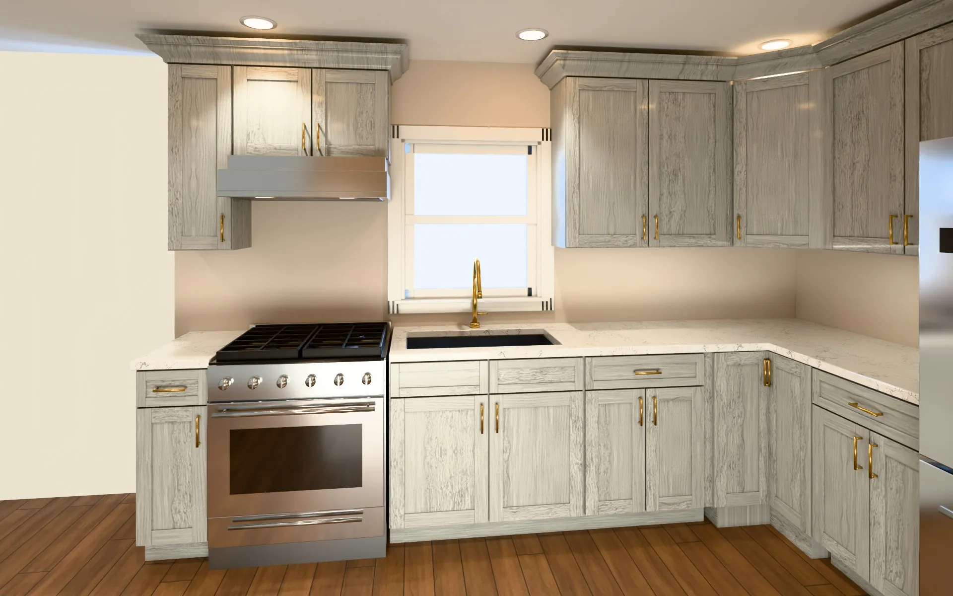 L-shaped kitchen, Nova Light Grey Shaker, designed in our free kitchen designer