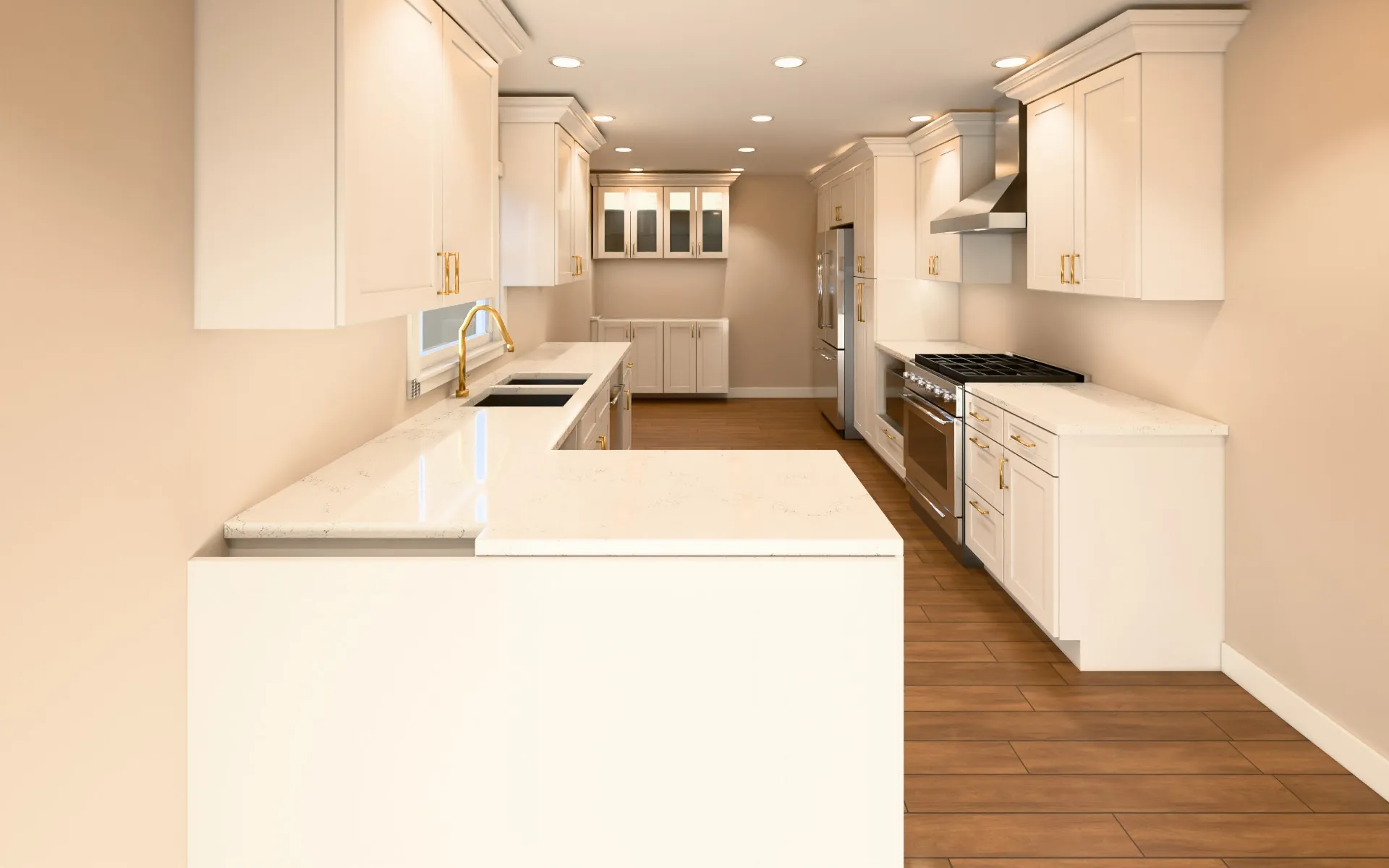 Peninsula kitchen, Ice White Shaker, designed in our free kitchen designer
