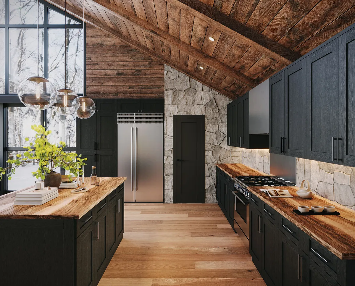 A kitchen in Forevermark Blaze Black cabinets