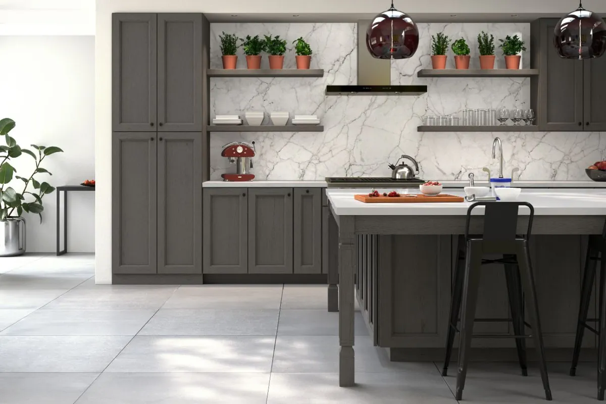 A kitchen in Forevermark Midtown Grey cabinets