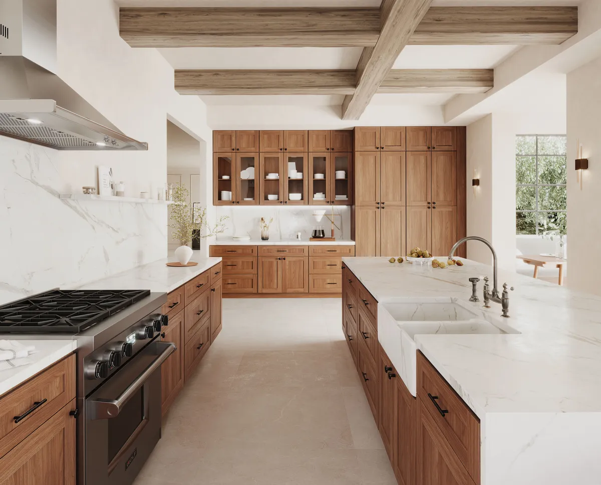 A kitchen in Forevermark Woodland Brown cabinets