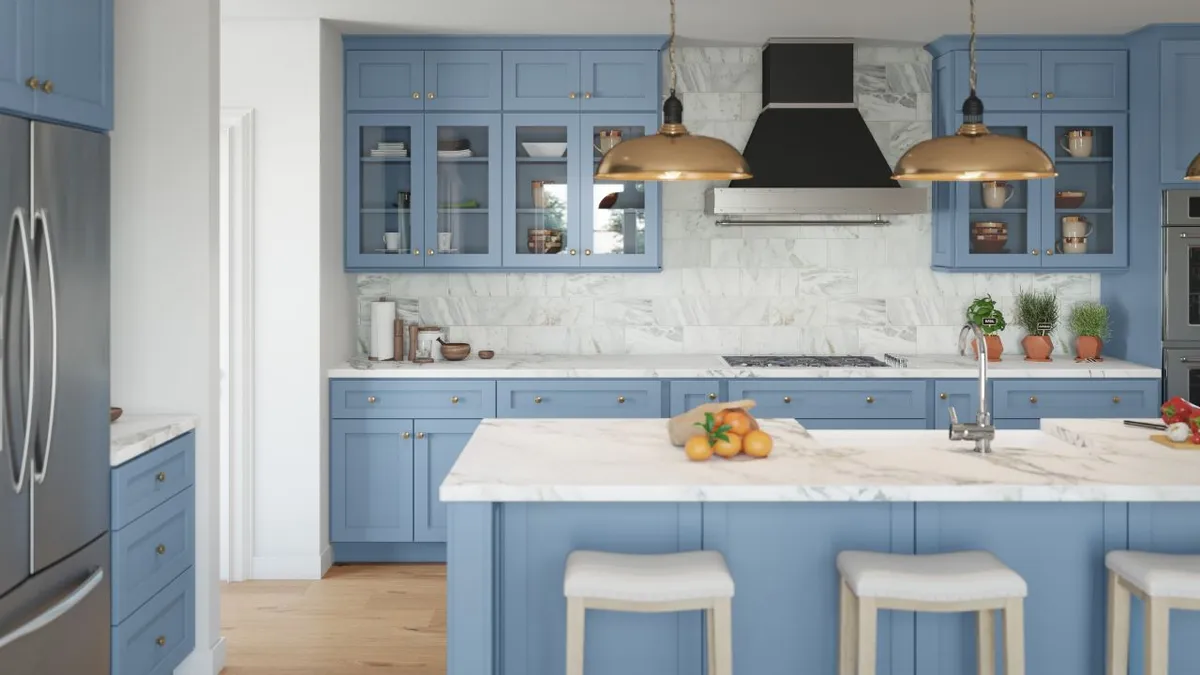 A kitchen in Forevermark XTerra Blue cabinets