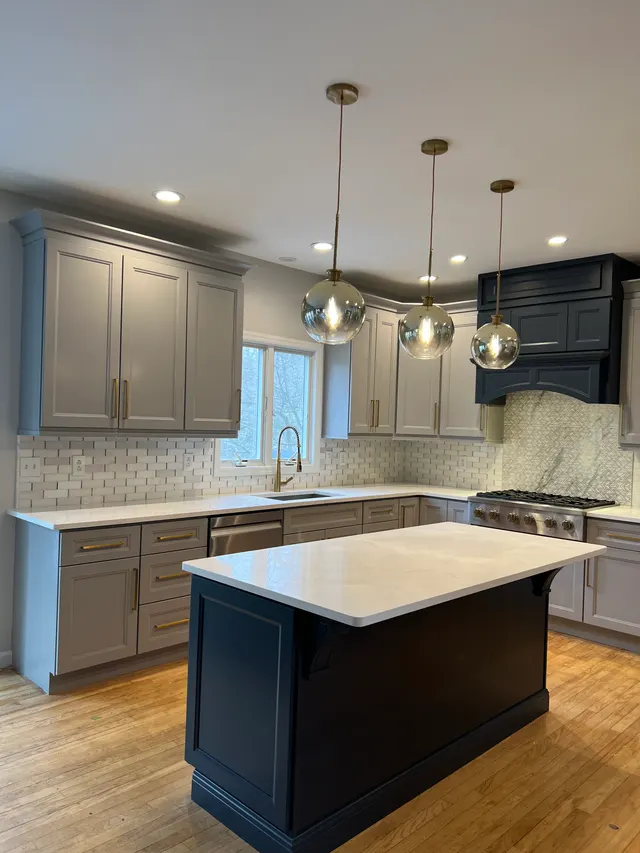 Concord Grey with Concord Blue — a kitchen supplied by Wow Cabinets